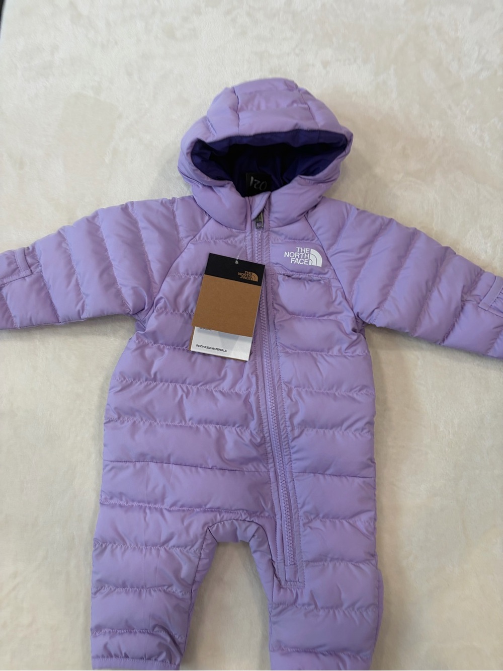 The North Face Lavender Hooded Puffer Baby One-Piece